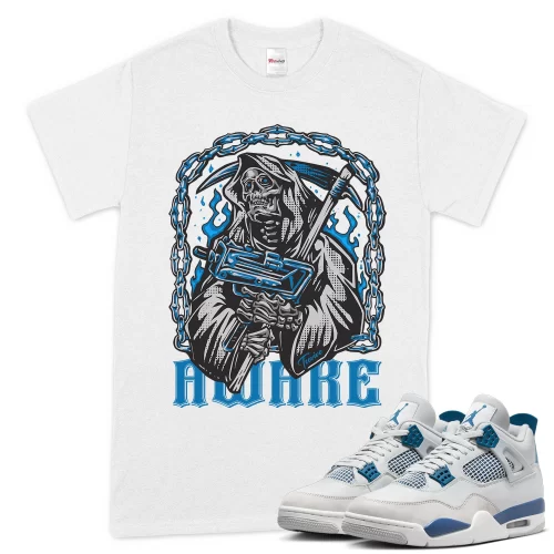 TeeVivo T-Shirt Match Air Jordan 4 Retro Military Blue Awake – Air Jordan 4 Shirt, AJ4 Shirt