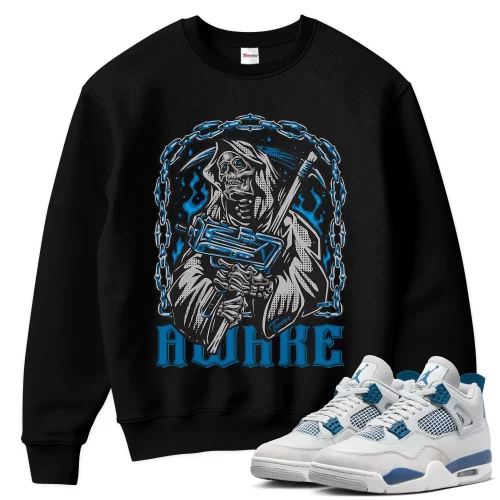 TeeVivo Sweatshirt Match Air Jordan 4 Retro Military Blue Awake – Air Jordan 4 Sweatshirt, AJ4 Sweatshirt