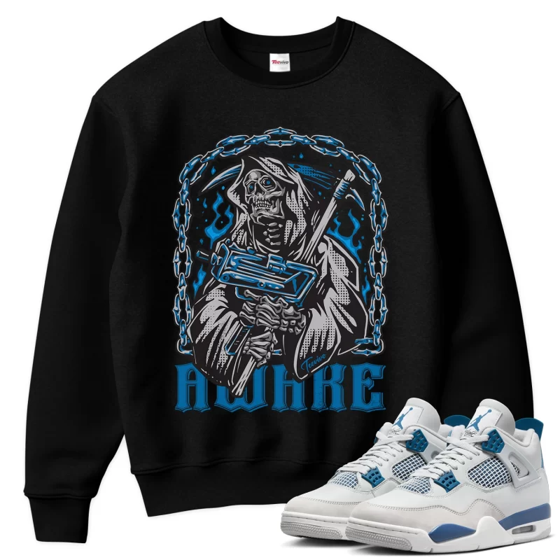 TeeVivo Sweatshirt Match Air Jordan 4 Retro Military Blue Awake – Air Jordan 4 Sweatshirt, AJ4 Sweatshirt