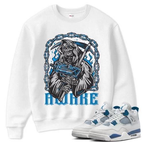 TeeVivo Sweatshirt Match Air Jordan 4 Retro Military Blue Awake – Air Jordan 4 Sweatshirt, AJ4 Sweatshirt