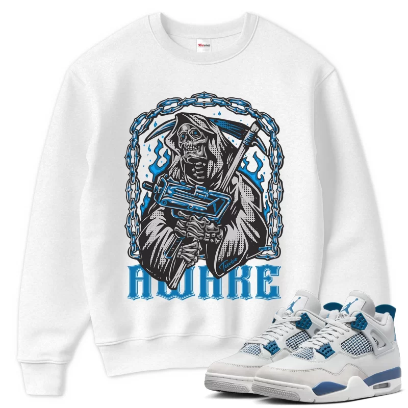 TeeVivo Sweatshirt Match Air Jordan 4 Retro Military Blue Awake – Air Jordan 4 Sweatshirt, AJ4 Sweatshirt