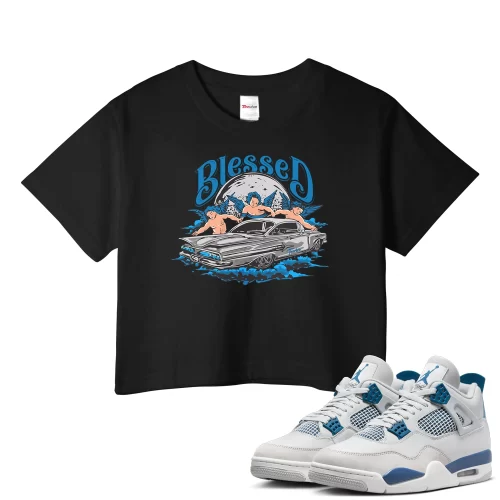 TeeVivo Crop Top Match Air Jordan 4 Retro Military Blue Blessed – Air Jordan 4 Crop Top, AJ4 Crop Top