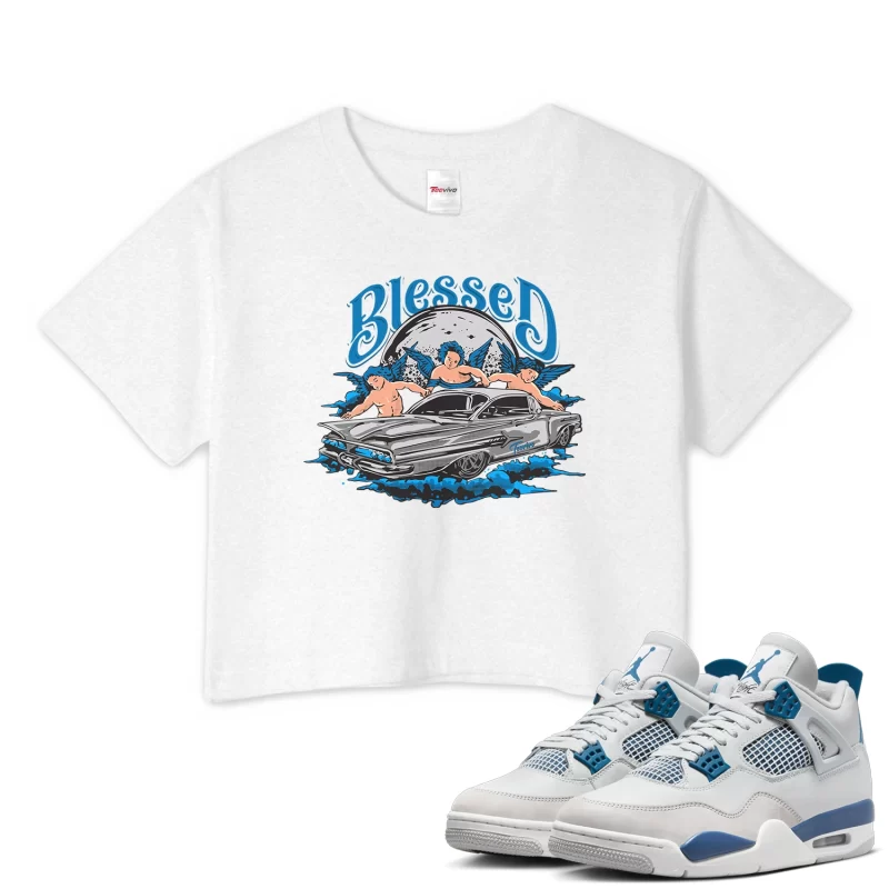 TeeVivo Crop Top Match Air Jordan 4 Retro Military Blue Blessed – Air Jordan 4 Crop Top, AJ4 Crop Top