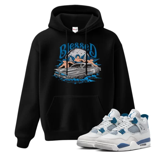 TeeVivo Hoodie Match Air Jordan 4 Retro Military Blue Blessed – Air Jordan 4 Hoodie, AJ4 Hoodie