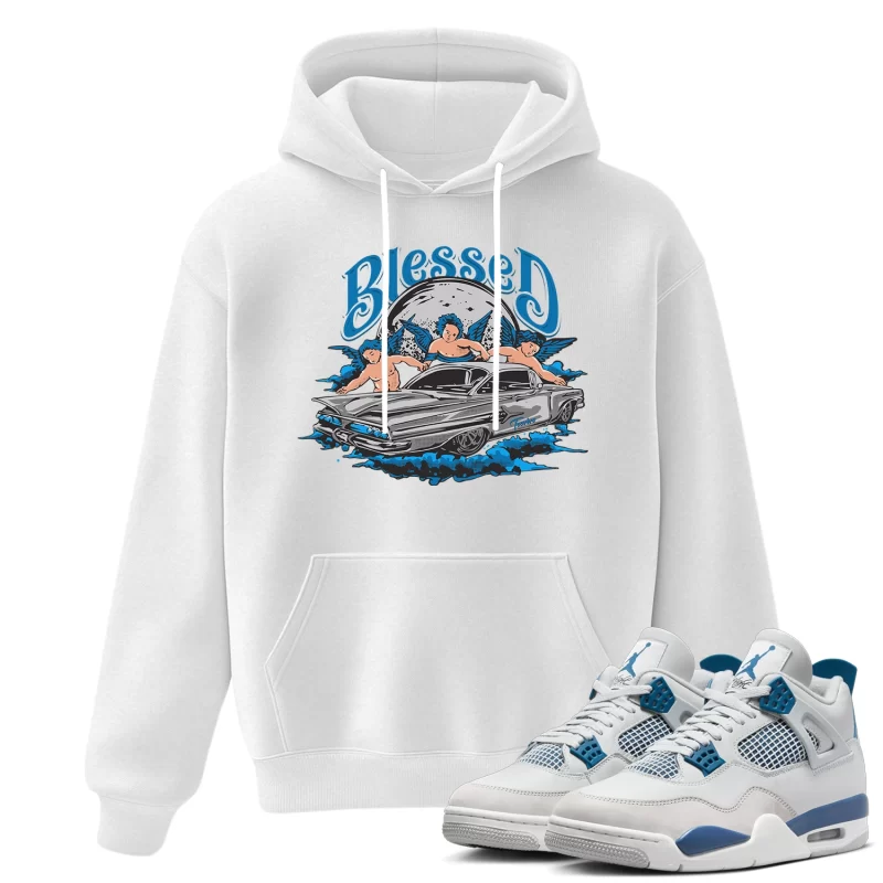 TeeVivo Hoodie Match Air Jordan 4 Retro Military Blue Blessed – Air Jordan 4 Hoodie, AJ4 Hoodie