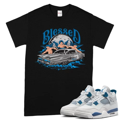 TeeVivo T-Shirt Match Air Jordan 4 Retro Military Blue Blessed – Air Jordan 4 Shirt, AJ4 Shirt