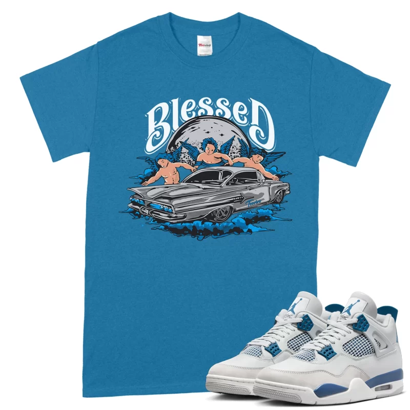 TeeVivo T-Shirt Match Air Jordan 4 Retro Military Blue Blessed – Air Jordan 4 Shirt, AJ4 Shirt