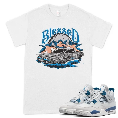 TeeVivo T-Shirt Match Air Jordan 4 Retro Military Blue Blessed – Air Jordan 4 Shirt, AJ4 Shirt