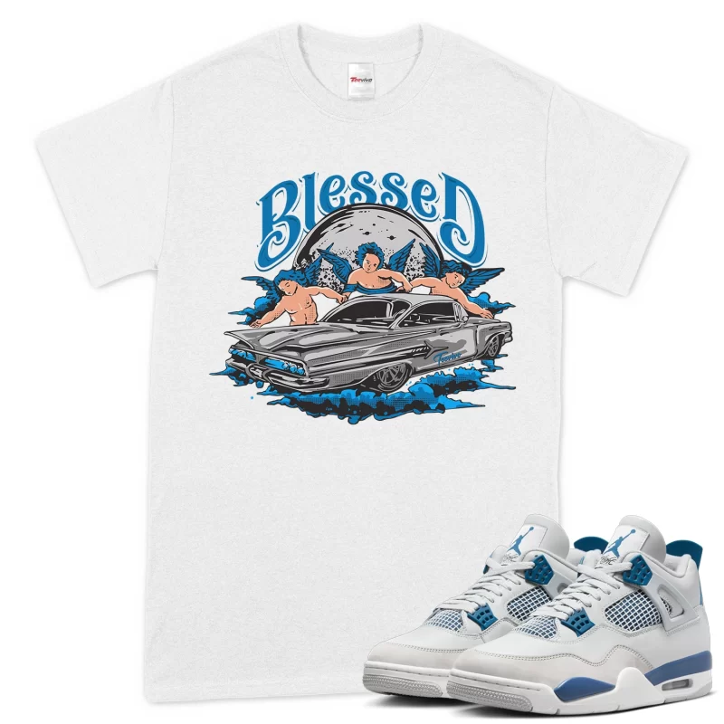 TeeVivo T-Shirt Match Air Jordan 4 Retro Military Blue Blessed – Air Jordan 4 Shirt, AJ4 Shirt