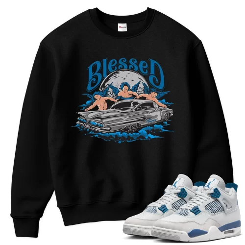TeeVivo Sweatshirt Match Air Jordan 4 Retro Military Blue Blessed – Air Jordan 4 Sweatshirt, AJ4 Sweatshirt