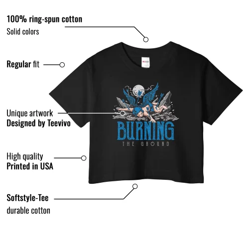 TeeVivo Crop Top Match Air Jordan 4 Retro Military Blue Burning the ground – Air Jordan 4 Crop Top, AJ4 Crop Top
