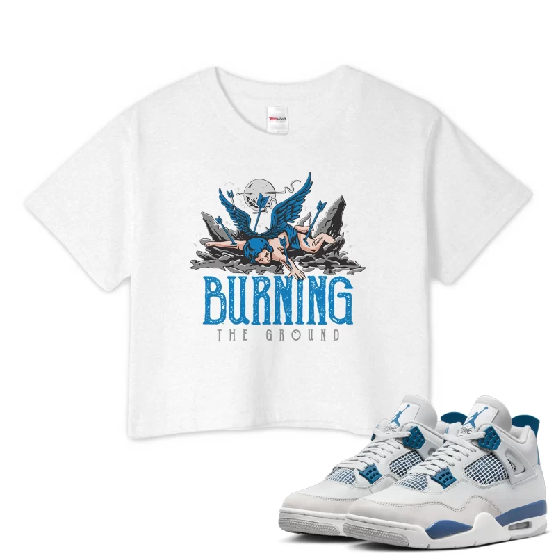 TeeVivo Crop Top Match Air Jordan 4 Retro Military Blue Burning the ground – Air Jordan 4 Crop Top, AJ4 Crop Top
