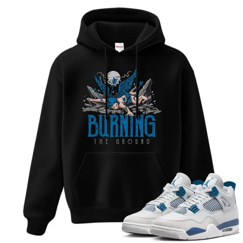 TeeVivo Hoodie Match Air Jordan 4 Retro Military Blue Burning the ground – Air Jordan 4 Hoodie, AJ4 Hoodie