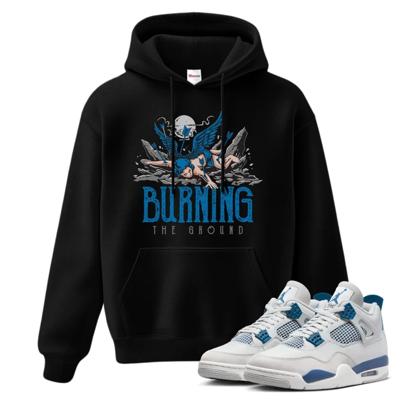 TeeVivo Hoodie Match Air Jordan 4 Retro Military Blue Burning the ground – Air Jordan 4 Hoodie, AJ4 Hoodie