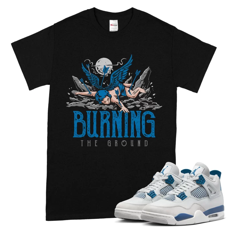 TeeVivo T-Shirt Match Air Jordan 4 Retro Military Blue Burning the ground – Air Jordan 4 Shirt, AJ4 Shirt