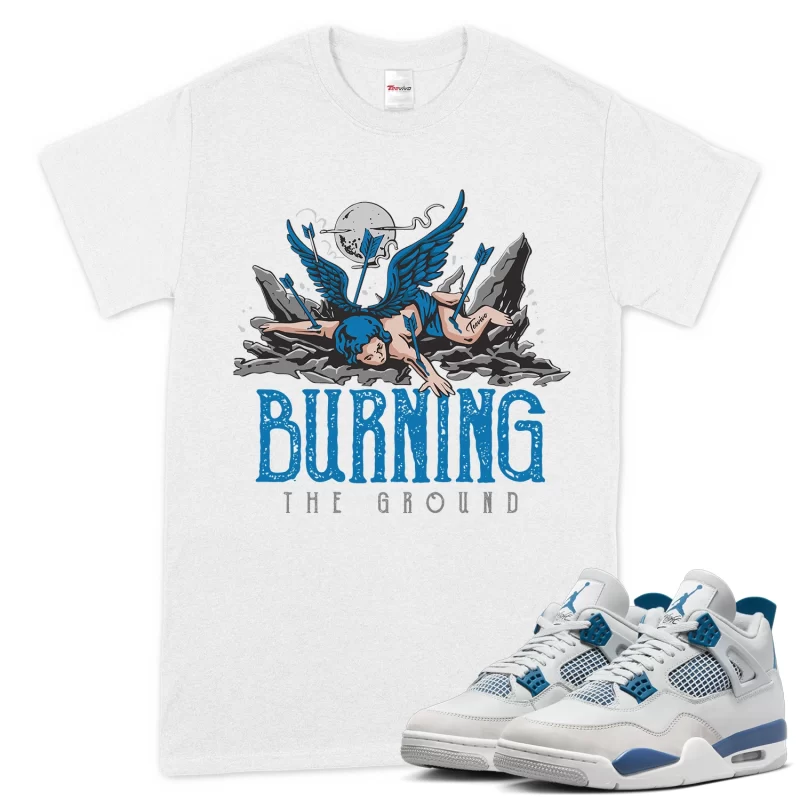 TeeVivo T-Shirt Match Air Jordan 4 Retro Military Blue Burning the ground – Air Jordan 4 Shirt, AJ4 Shirt
