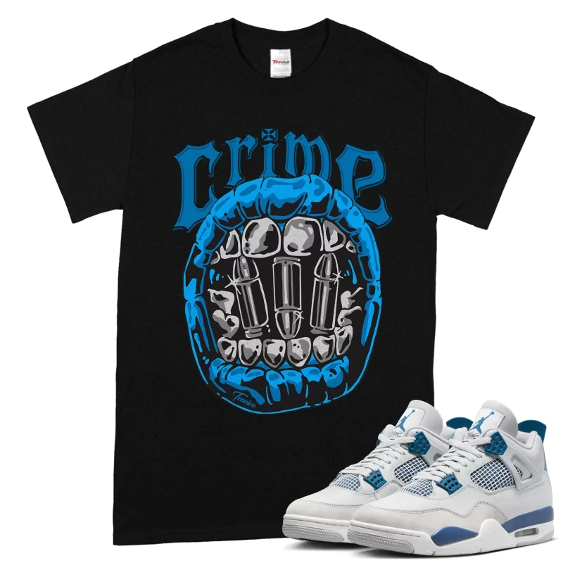 TeeVivo T-Shirt Match Air Jordan 4 Retro Military Blue Crime – Air Jordan 4 Shirt, AJ4 Shirt