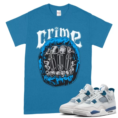 TeeVivo T-Shirt Match Air Jordan 4 Retro Military Blue Crime – Air Jordan 4 Shirt, AJ4 Shirt