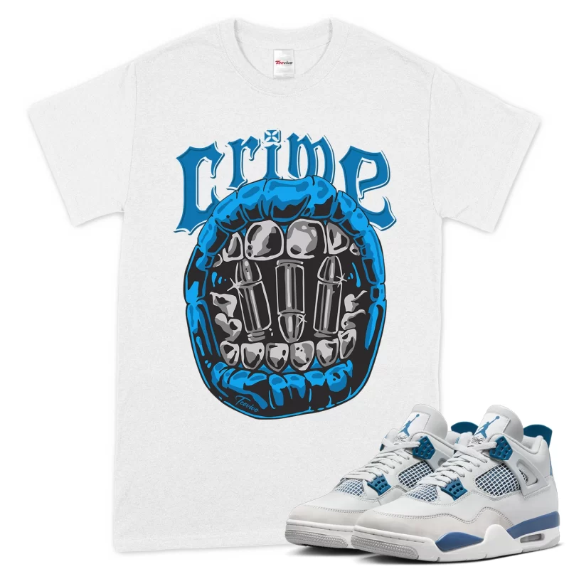 TeeVivo T-Shirt Match Air Jordan 4 Retro Military Blue Crime – Air Jordan 4 Shirt, AJ4 Shirt