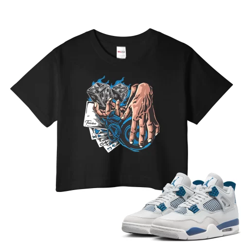 TeeVivo Crop Top Match Air Jordan 4 Retro Military Blue Gambling – Air Jordan 4 Crop Top, AJ4 Crop Top