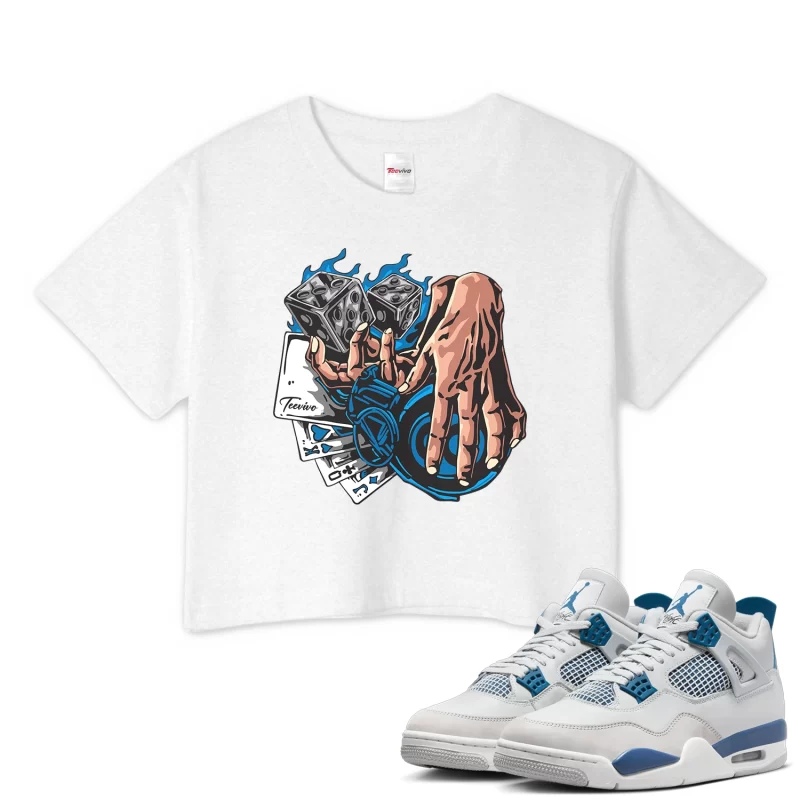 TeeVivo Crop Top Match Air Jordan 4 Retro Military Blue Gambling – Air Jordan 4 Crop Top, AJ4 Crop Top