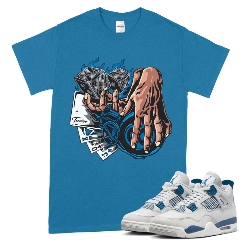 TeeVivo T-Shirt Match Air Jordan 4 Retro Military Blue Gambling – Air Jordan 4 Shirt, AJ4 Shirt