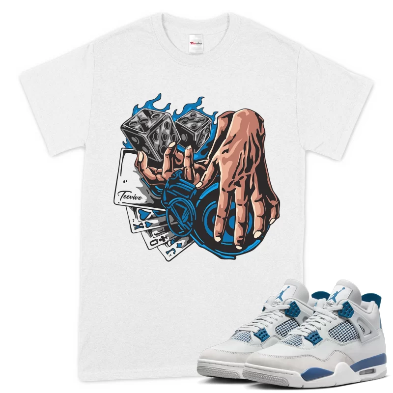TeeVivo T-Shirt Match Air Jordan 4 Retro Military Blue Gambling – Air Jordan 4 Shirt, AJ4 Shirt