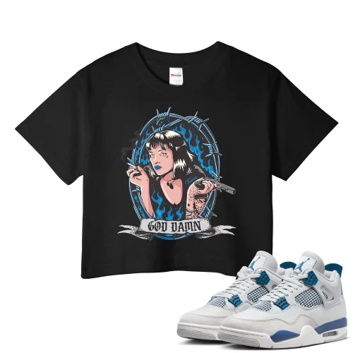 TeeVivo Crop Top Match Air Jordan 4 Retro Military Blue God Daaamn – Air Jordan 4 Crop Top, AJ4 Crop Top