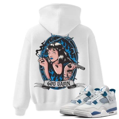 TeeVivo Hoodie Match Air Jordan 4 Retro Military Blue God Daaamn – Air Jordan 4 Hoodie, AJ4 Hoodie