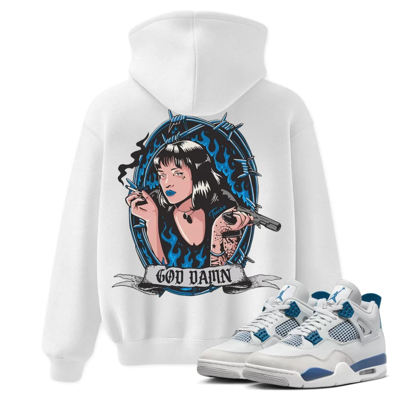 TeeVivo Hoodie Match Air Jordan 4 Retro Military Blue God Daaamn – Air Jordan 4 Hoodie, AJ4 Hoodie