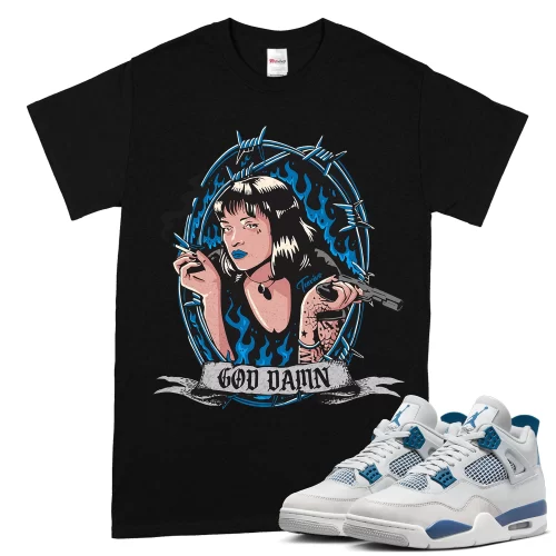 TeeVivo T-Shirt Match Air Jordan 4 Retro Military Blue God Daaamn – Air Jordan 4 Shirt, AJ4 Shirt