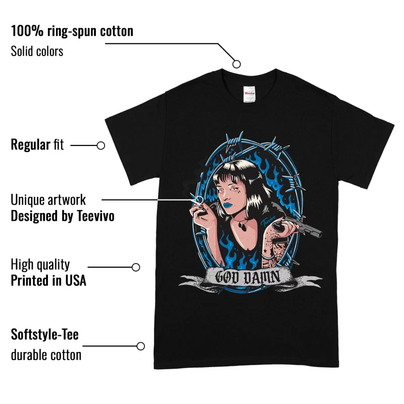 TeeVivo T-Shirt Match Air Jordan 4 Retro Military Blue God Daaamn – Air Jordan 4 Shirt, AJ4 Shirt