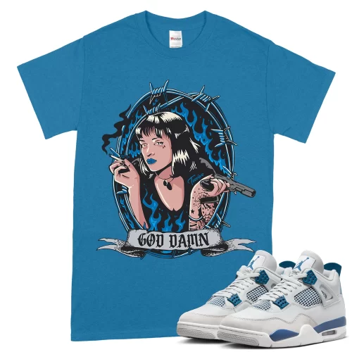 TeeVivo T-Shirt Match Air Jordan 4 Retro Military Blue God Daaamn – Air Jordan 4 Shirt, AJ4 Shirt