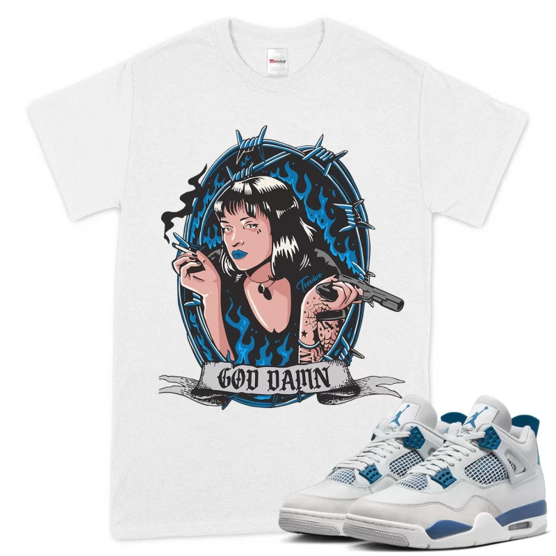 TeeVivo T-Shirt Match Air Jordan 4 Retro Military Blue God Daaamn – Air Jordan 4 Shirt, AJ4 Shirt