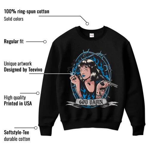 TeeVivo Sweatshirt Match Air Jordan 4 Retro Military Blue God Daaamn – Air Jordan 4 Sweatshirt, AJ4 Sweatshirt