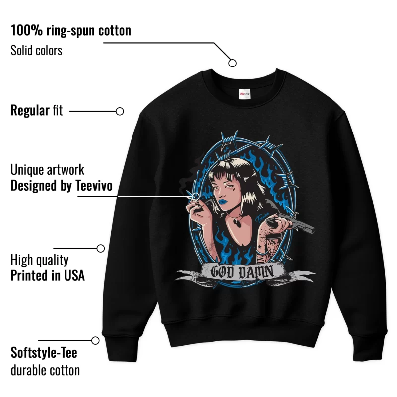 TeeVivo Sweatshirt Match Air Jordan 4 Retro Military Blue God Daaamn – Air Jordan 4 Sweatshirt, AJ4 Sweatshirt
