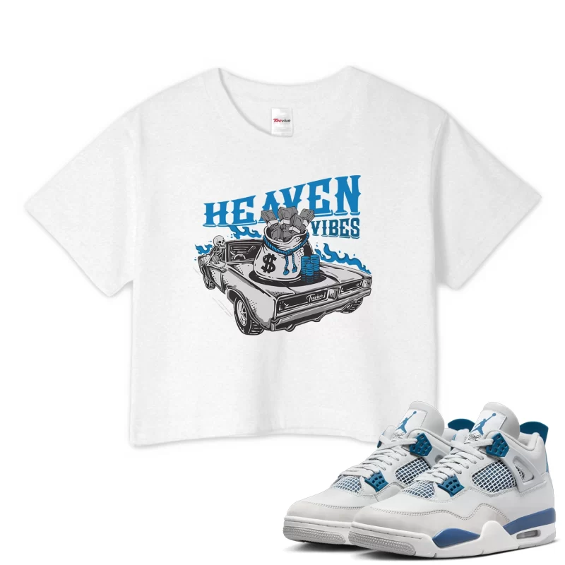 TeeVivo Crop Top Match Air Jordan 4 Retro Military Blue Heaven vibes – Air Jordan 4 Crop Top, AJ4 Crop Top