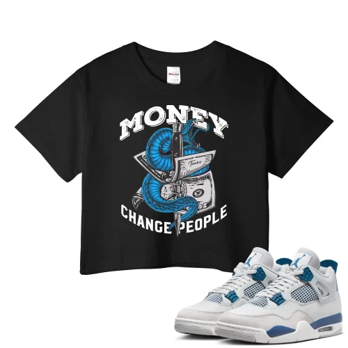 TeeVivo Crop Top Match Air Jordan 4 Retro Military Blue Money change people – Air Jordan 4 Crop Top, AJ4 Crop Top