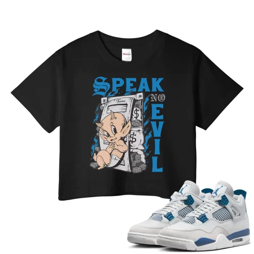 TeeVivo Crop Top Match Air Jordan 4 Retro Military Blue Speak no evil – Air Jordan 4 Crop Top, AJ4 Crop Top