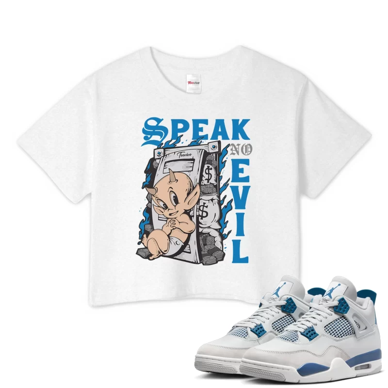 TeeVivo Crop Top Match Air Jordan 4 Retro Military Blue Speak no evil – Air Jordan 4 Crop Top, AJ4 Crop Top
