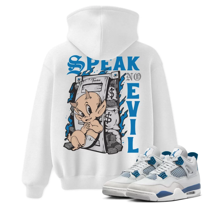 TeeVivo Hoodie Match Air Jordan 4 Retro Military Blue Speak no evil – Air Jordan 4 Hoodie, AJ4 Hoodie