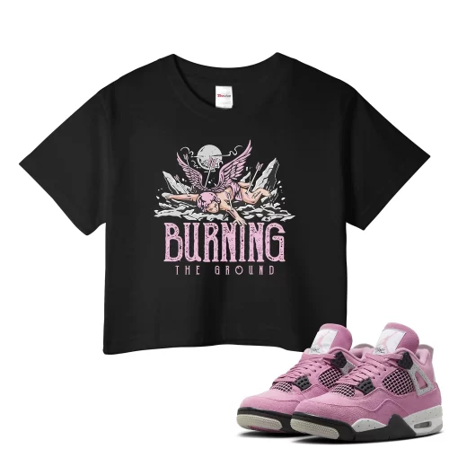 TeeVivo Crop Top Match Air Jordan 4 Retro Orchid Burning the ground – Air Jordan 4 Crop Top, AJ4 Crop Top