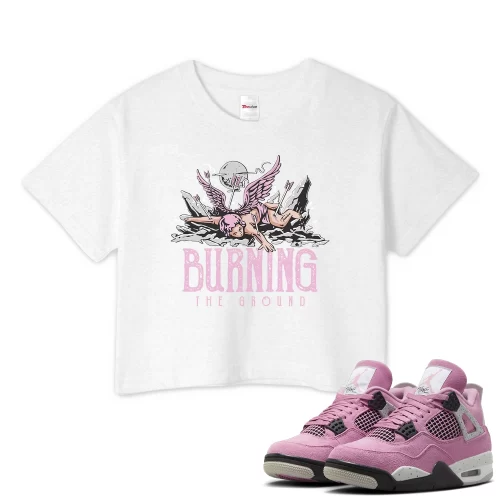 TeeVivo Crop Top Match Air Jordan 4 Retro Orchid Burning the ground – Air Jordan 4 Crop Top, AJ4 Crop Top