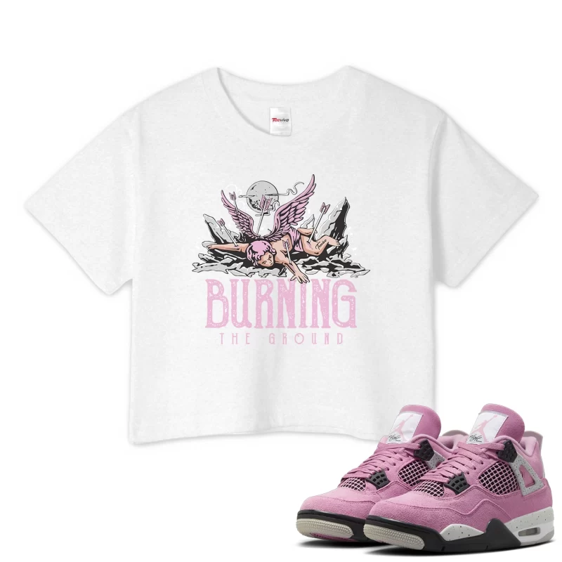TeeVivo Crop Top Match Air Jordan 4 Retro Orchid Burning the ground – Air Jordan 4 Crop Top, AJ4 Crop Top