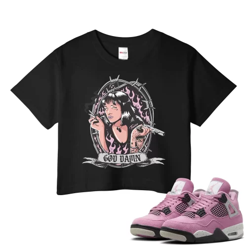TeeVivo Crop Top Match Air Jordan 4 Retro Orchid God Daaamn – Air Jordan 4 Crop Top, AJ4 Crop Top