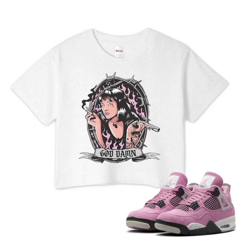 TeeVivo Crop Top Match Air Jordan 4 Retro Orchid God Daaamn – Air Jordan 4 Crop Top, AJ4 Crop Top