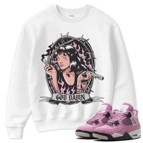 TeeVivo Sweatshirt Match Air Jordan 4 Retro Orchid God Daaamn – Air Jordan 4 Sweatshirt, AJ4 Sweatshirt