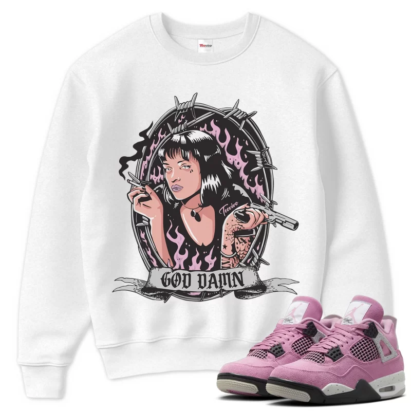 TeeVivo Sweatshirt Match Air Jordan 4 Retro Orchid God Daaamn – Air Jordan 4 Sweatshirt, AJ4 Sweatshirt