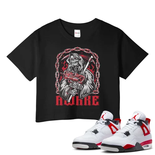 TeeVivo Crop Top Match Air Jordan 4 Retro Red Cement Awake – Air Jordan 4 Crop Top, AJ4 Crop Top