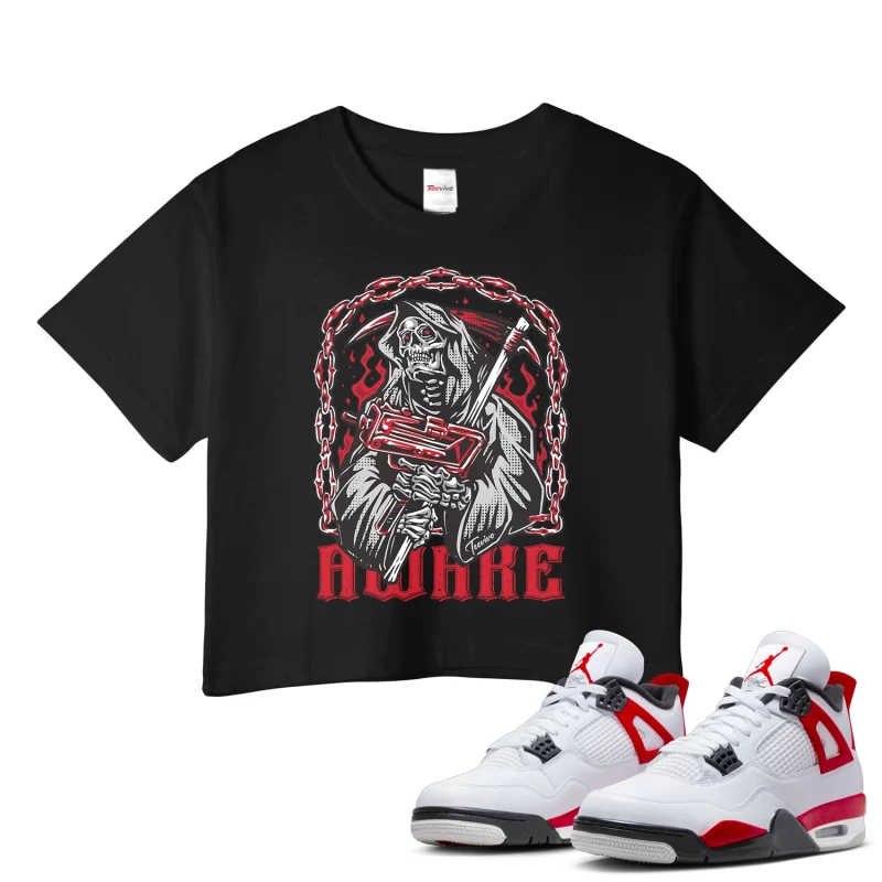TeeVivo Crop Top Match Air Jordan 4 Retro Red Cement Awake – Air Jordan 4 Crop Top, AJ4 Crop Top